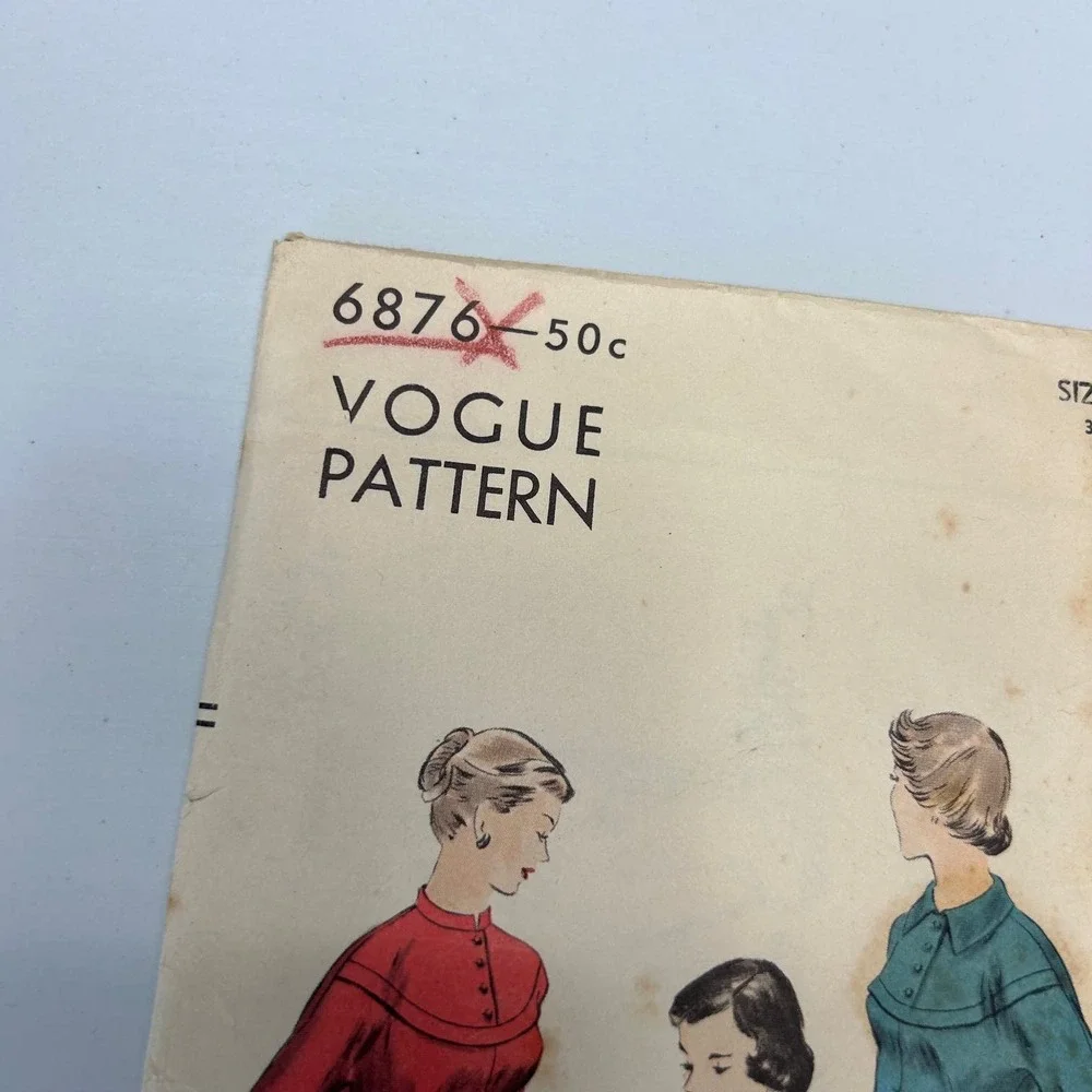 Vogue Vintage 1950's Pattern #6876‎ Women's Blouse Size 12